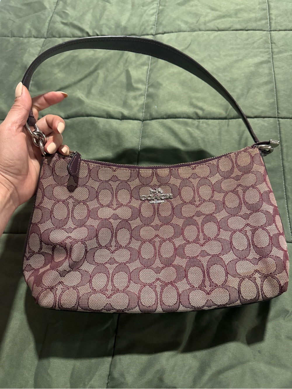 Coach Monogram Hobo Shoulder Bag in Burgundy and Tan
